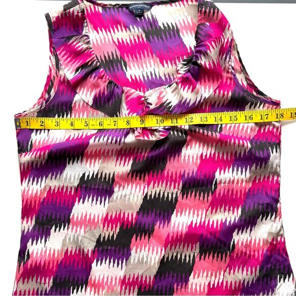 Banana Republic Sleeveless Blouse, Pink and Black Geometric, Ruffle Neck, Size S - Picture 5 of 8